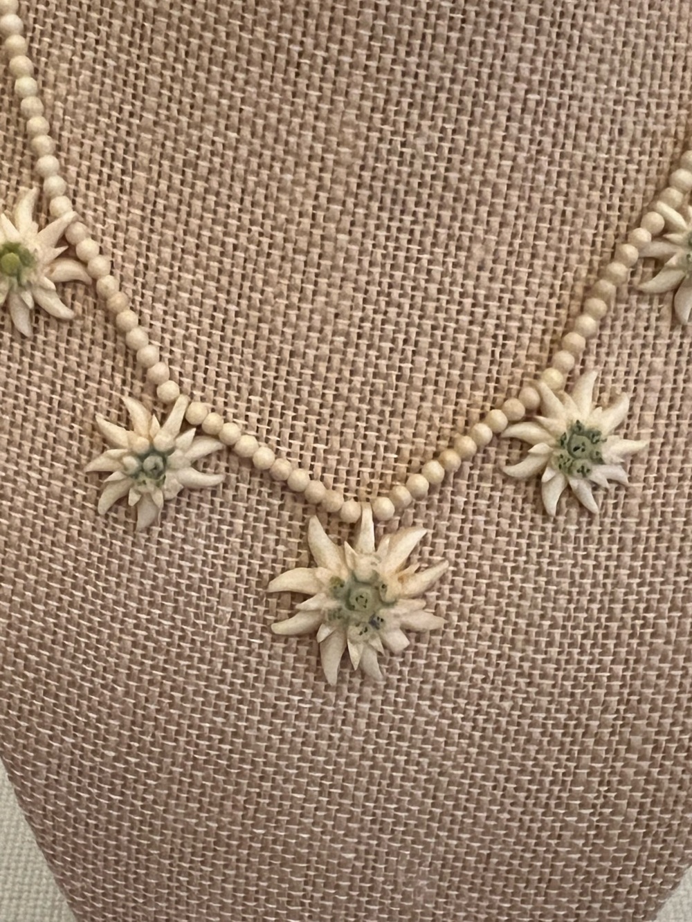 Vintage carved celluloid Edelweiss flower necklace